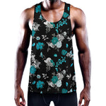Blue Peony And Grey Rose Floral Print Training Tank Top