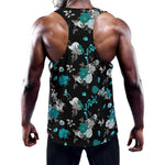 Blue Peony And Grey Rose Floral Print Training Tank Top
