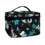 Blue Peony And Grey Rose Floral Print Travel Makeup Bag
