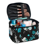 Blue Peony And Grey Rose Floral Print Travel Makeup Bag