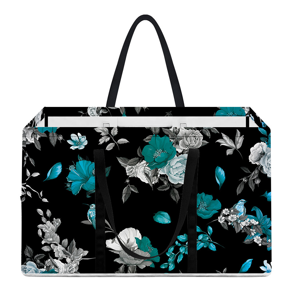 Blue Peony And Grey Rose Floral Print Utility Tote Bag