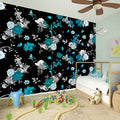 Blue Peony And Grey Rose Floral Print Wall Sticker