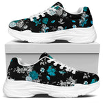 Blue Peony And Grey Rose Floral Print White Chunky Shoes