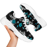 Blue Peony And Grey Rose Floral Print White Chunky Shoes