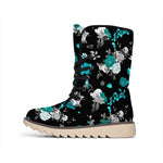 Blue Peony And Grey Rose Floral Print Winter Boots