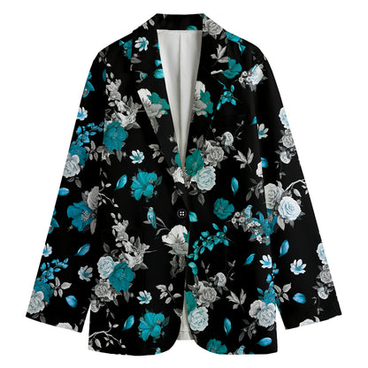 Blue Peony And Grey Rose Floral Print Women's Blazer