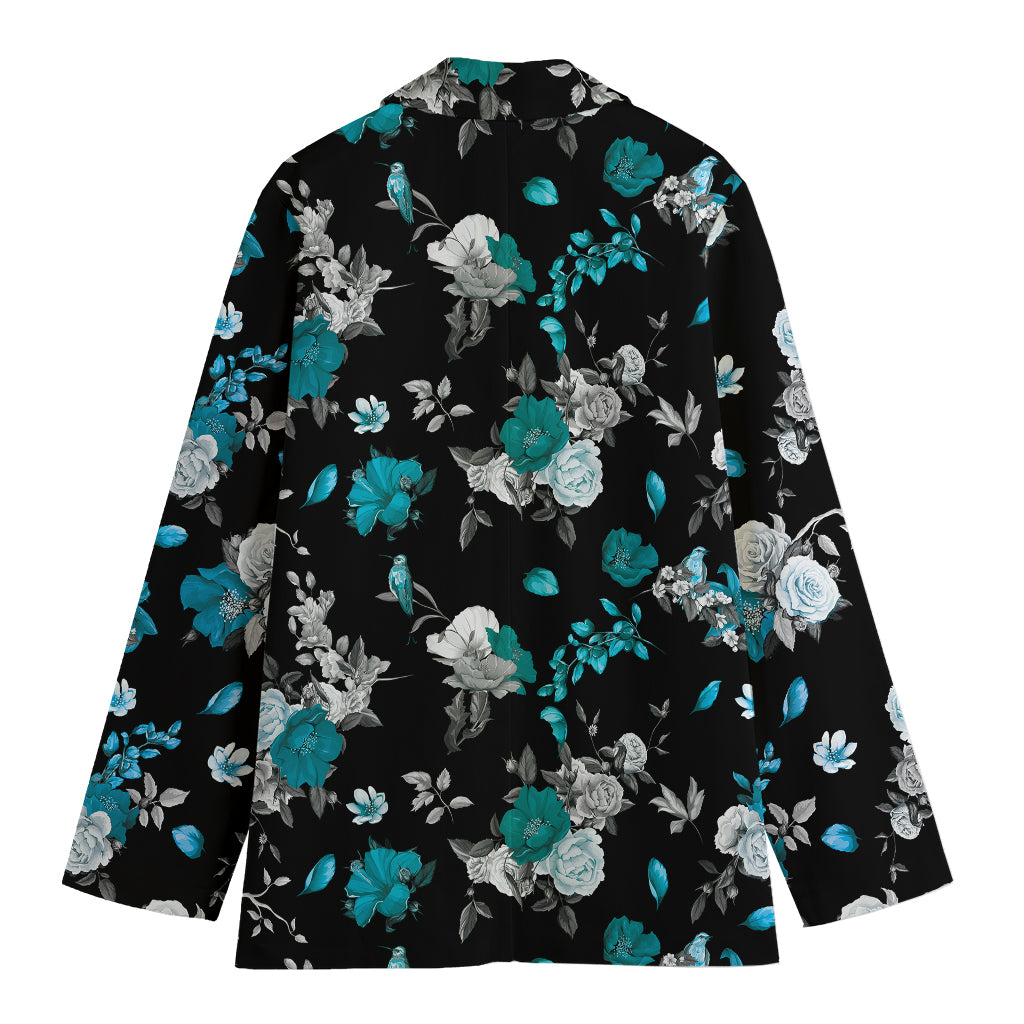 Blue Peony And Grey Rose Floral Print Women's Blazer