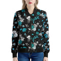 Blue Peony And Grey Rose Floral Print Women's Bomber Jacket