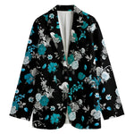 Blue Peony And Grey Rose Floral Print Women's Cotton Blazer