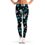 Blue Peony And Grey Rose Floral Print Women's Leggings