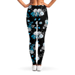 Blue Peony And Grey Rose Floral Print Women's Leggings
