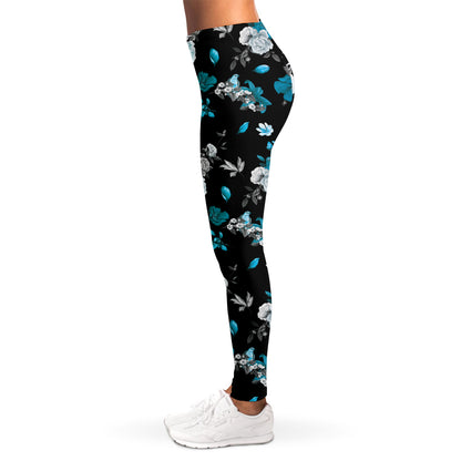 Blue Peony And Grey Rose Floral Print Women's Leggings
