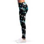 Blue Peony And Grey Rose Floral Print Women's Leggings