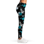Blue Peony And Grey Rose Floral Print Women's Leggings