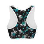 Blue Peony And Grey Rose Floral Print Women's Sports Bra