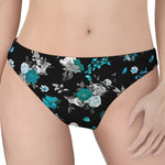 Blue Peony And Grey Rose Floral Print Women's Thong