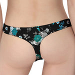Blue Peony And Grey Rose Floral Print Women's Thong