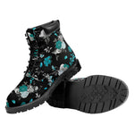 Blue Peony And Grey Rose Floral Print Work Boots