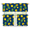 Blue Pineapple Pattern Print 3 Piece Kitchen Curtains