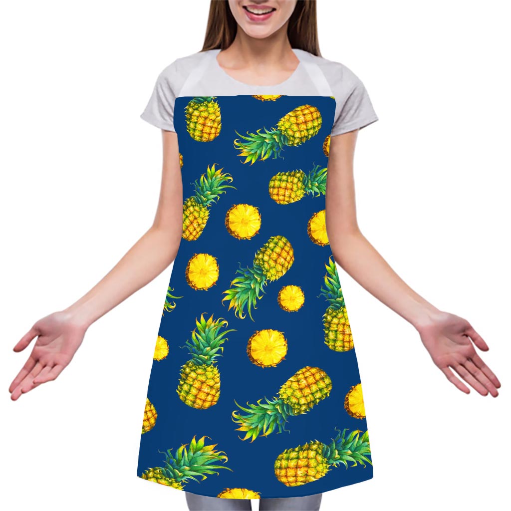 Blue Pineapple Pattern Print Adjustable Apron