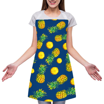 Blue Pineapple Pattern Print Adjustable Apron
