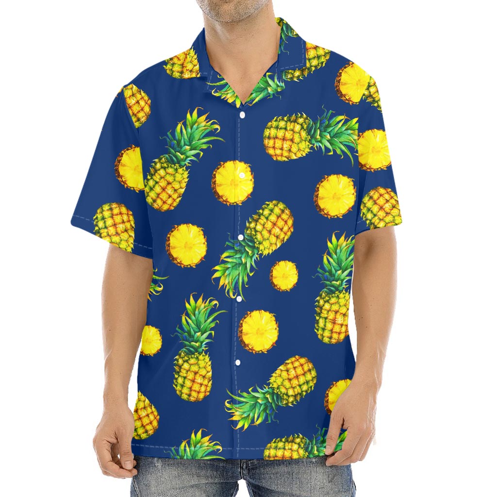 Blue Pineapple Pattern Print Aloha Shirt