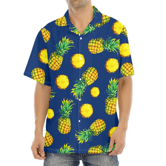 Blue Pineapple Pattern Print Aloha Shirt