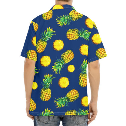 Blue Pineapple Pattern Print Aloha Shirt