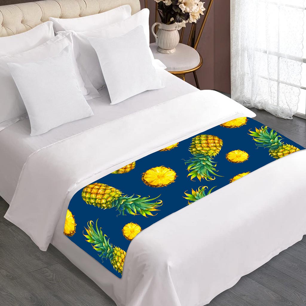Blue Pineapple Pattern Print Bed Runner