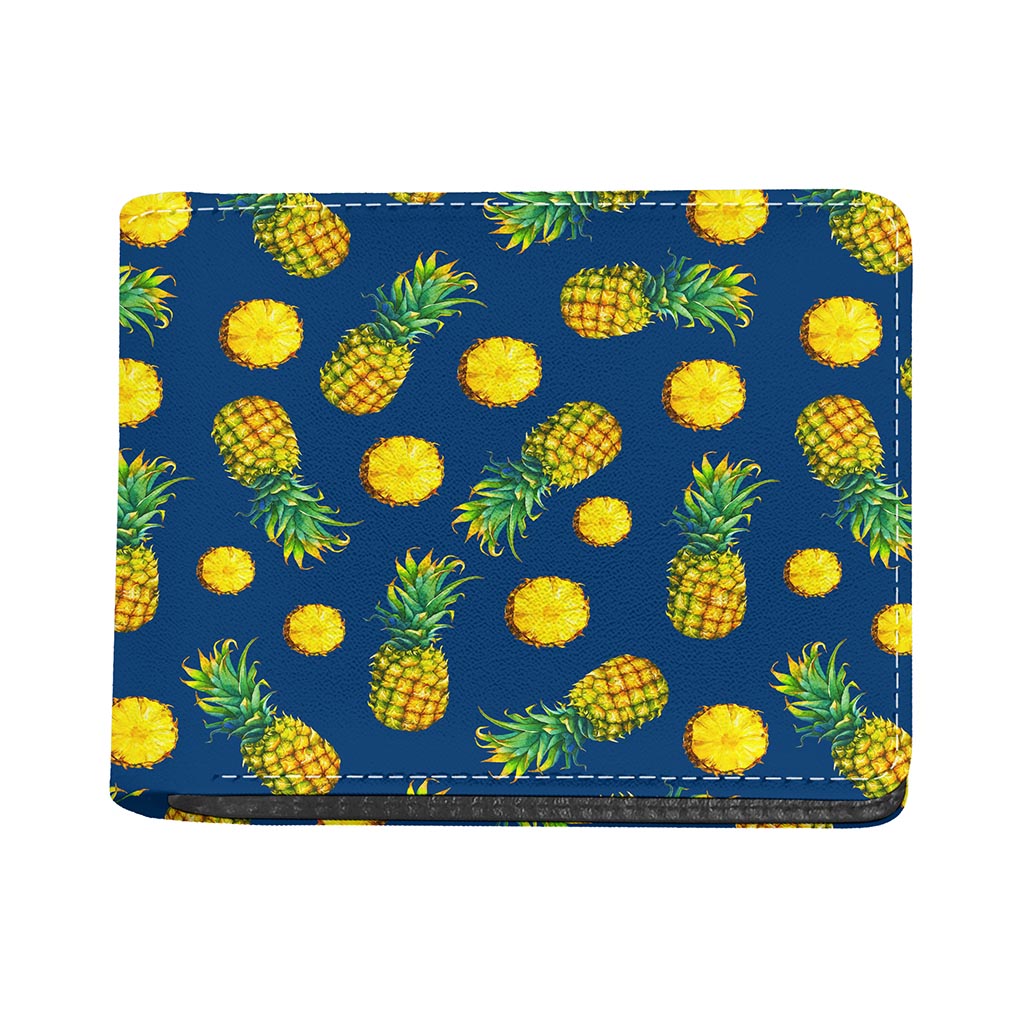 Blue Pineapple Pattern Print Bifold Wallet