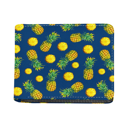 Blue Pineapple Pattern Print Bifold Wallet
