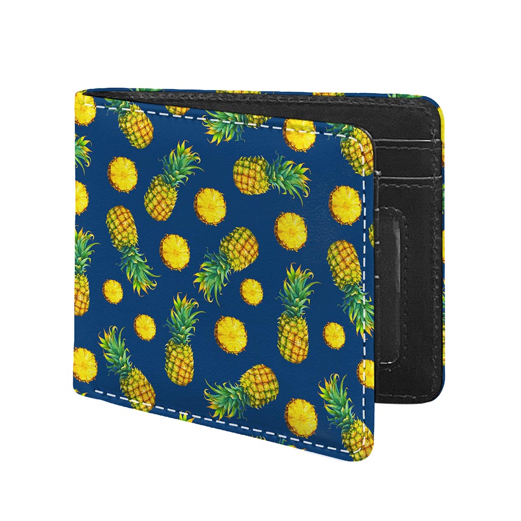 Blue Pineapple Pattern Print Bifold Wallet