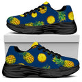 Blue Pineapple Pattern Print Black Chunky Shoes