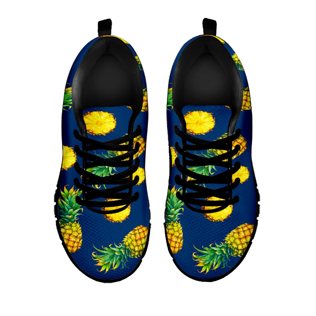 Blue Pineapple Pattern Print Black Running Shoes