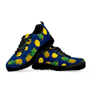 Blue Pineapple Pattern Print Black Running Shoes