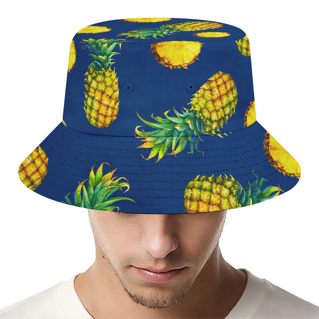 Blue Pineapple Pattern Print Bucket Hat
