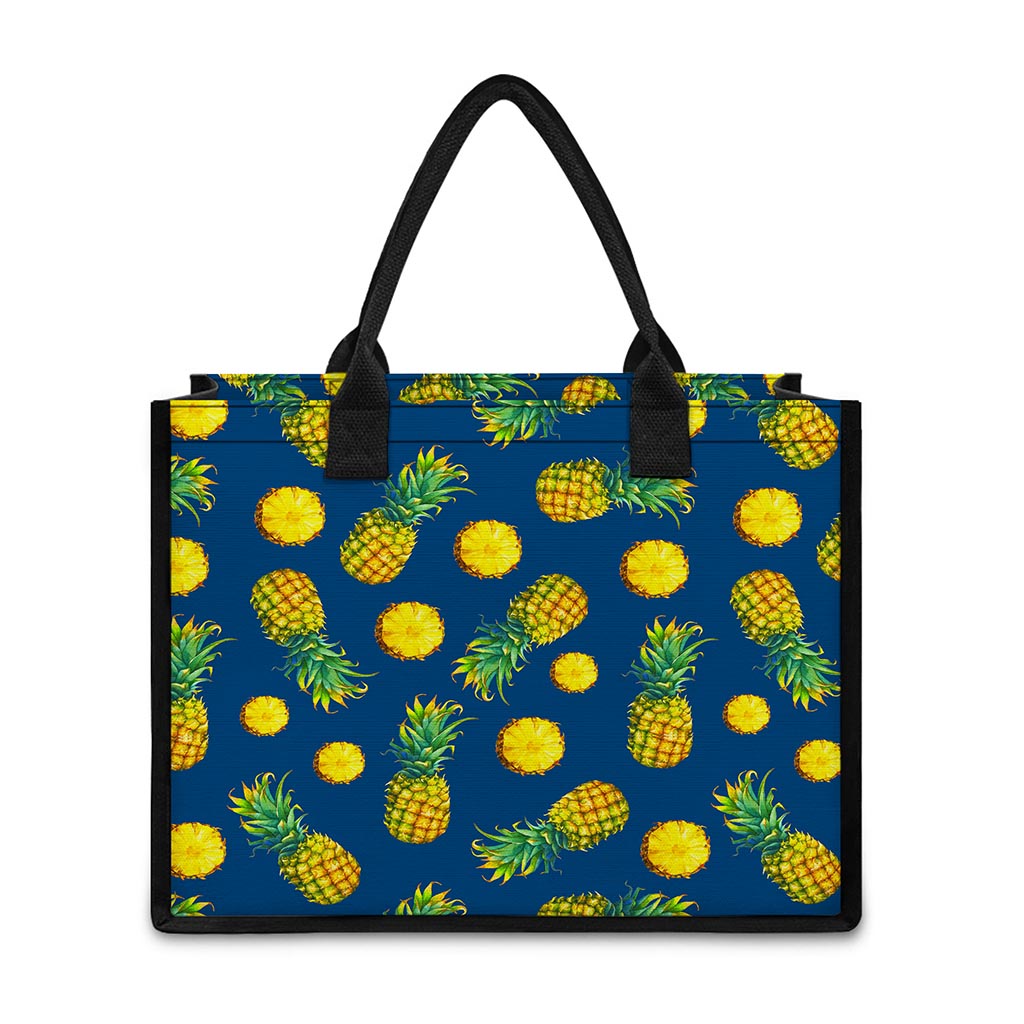 Blue Pineapple Pattern Print Canvas Tote Bag