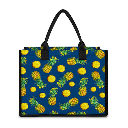 Blue Pineapple Pattern Print Canvas Tote Bag