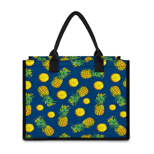 Blue Pineapple Pattern Print Canvas Tote Bag