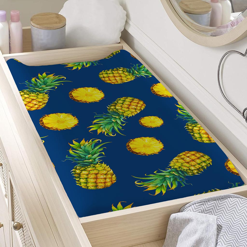 Blue Pineapple Pattern Print Changing Pad Cover