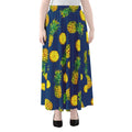 Blue Pineapple Pattern Print Chiffon Maxi Skirt