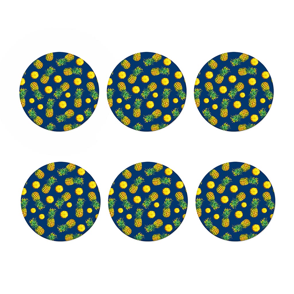 Blue Pineapple Pattern Print Coaster Set