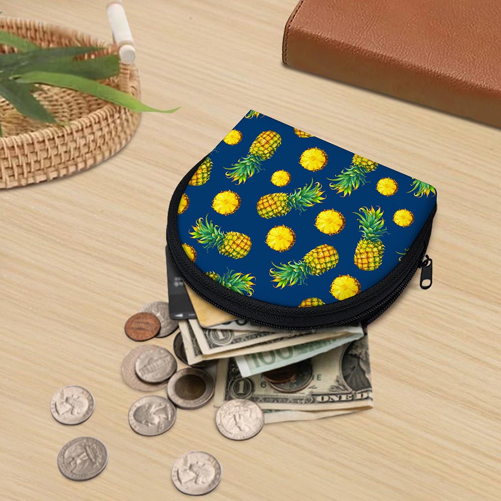 Blue Pineapple Pattern Print Coin Purse