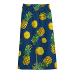 Blue Pineapple Pattern Print Cotton Front Slit Maxi Skirt