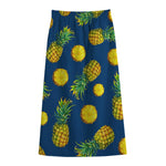 Blue Pineapple Pattern Print Cotton Front Slit Maxi Skirt