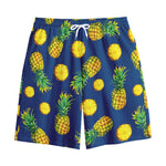 Blue Pineapple Pattern Print Cotton Shorts