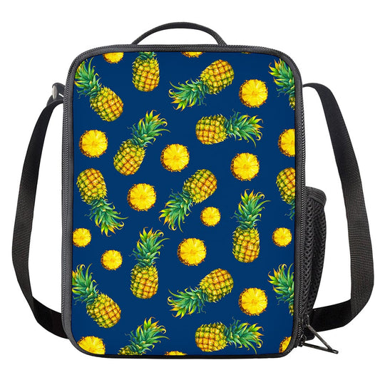 Blue Pineapple Pattern Print Crossbody Lunch Bag