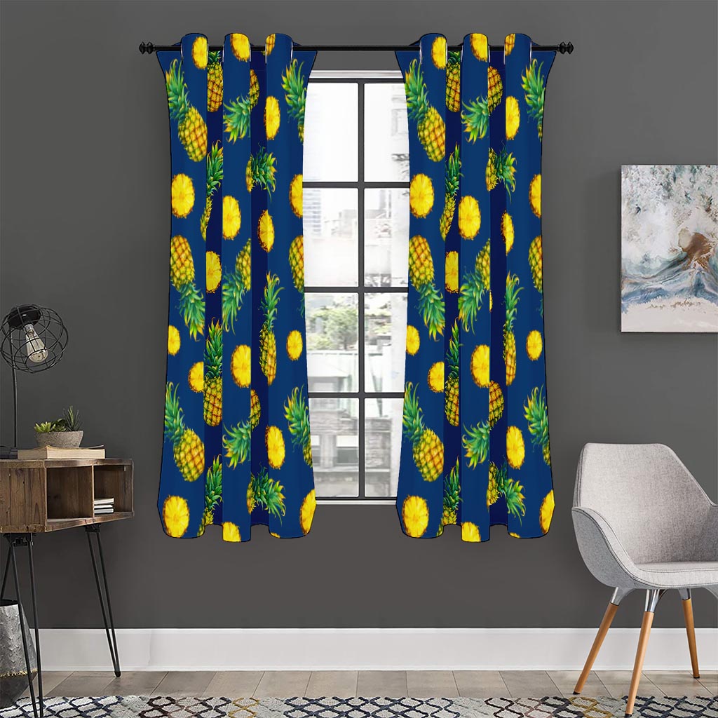 Blue Pineapple Pattern Print Curtain