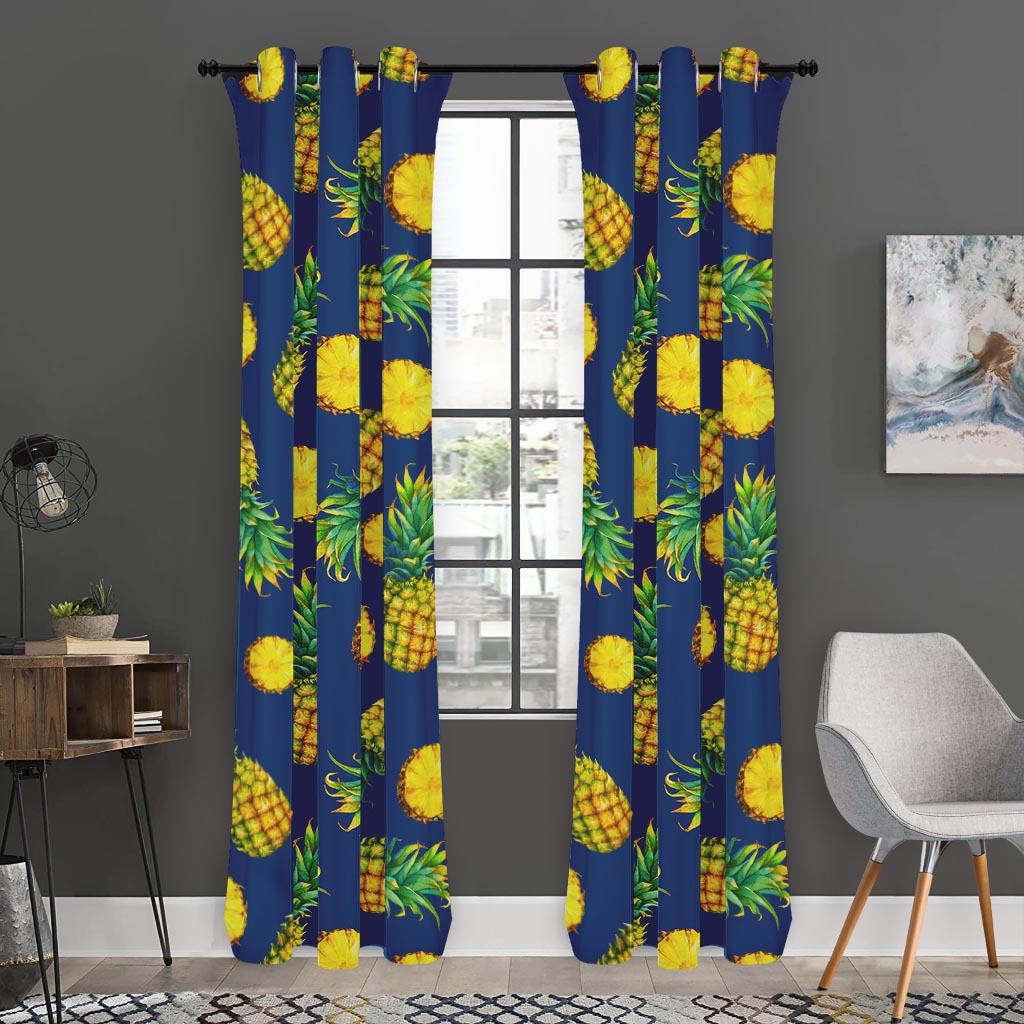 Blue Pineapple Pattern Print Curtain