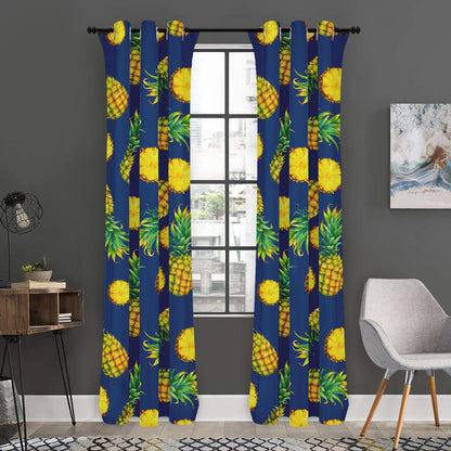 Blue Pineapple Pattern Print Curtain